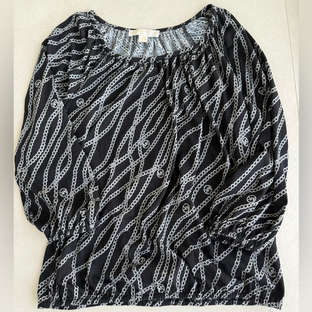 Michael Kors Black and White Chain Print Women's Top